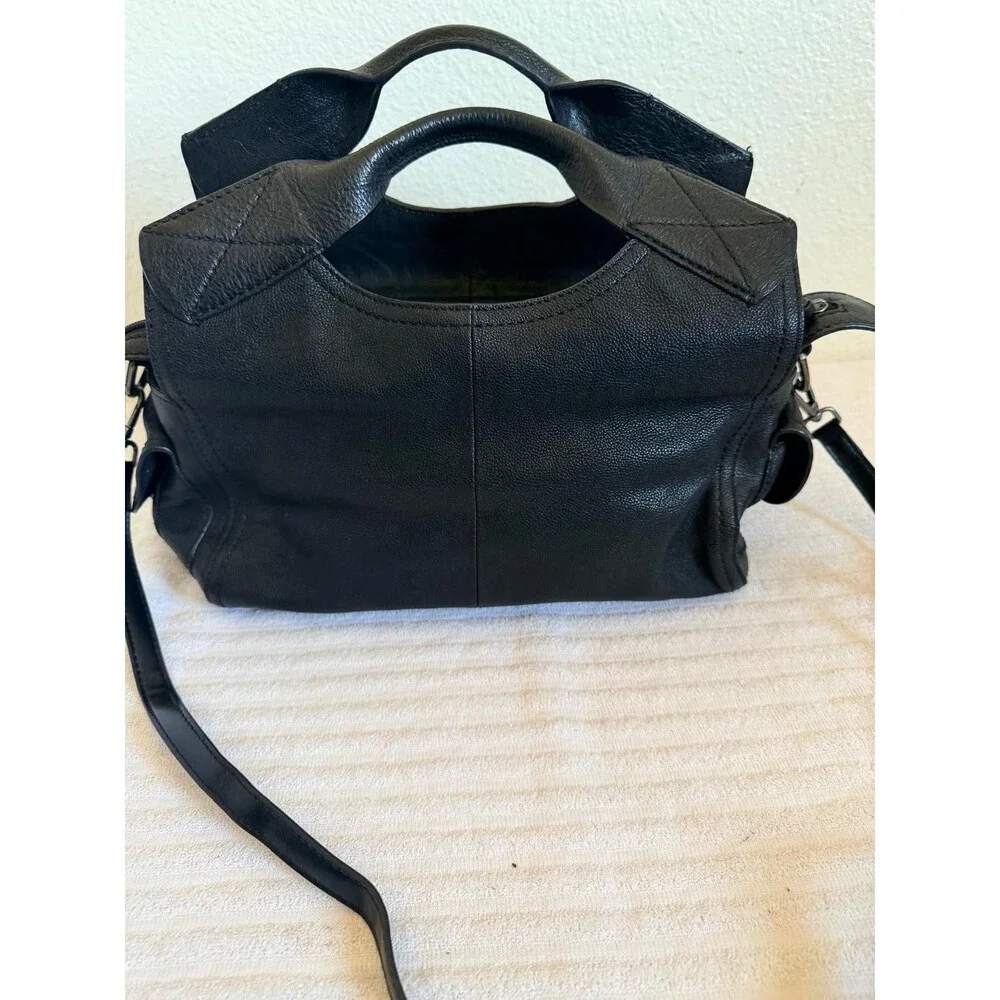 Francesco Biasia Black Leather Satchel Crossbody Top Handle Shoulder Bag